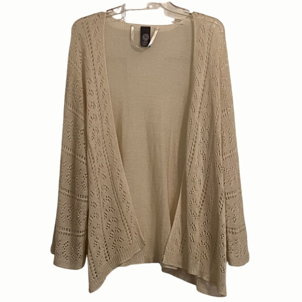 Vince Camuto 0/ST Ivory Open Front Thin Cardigan Pointelle Knit Front